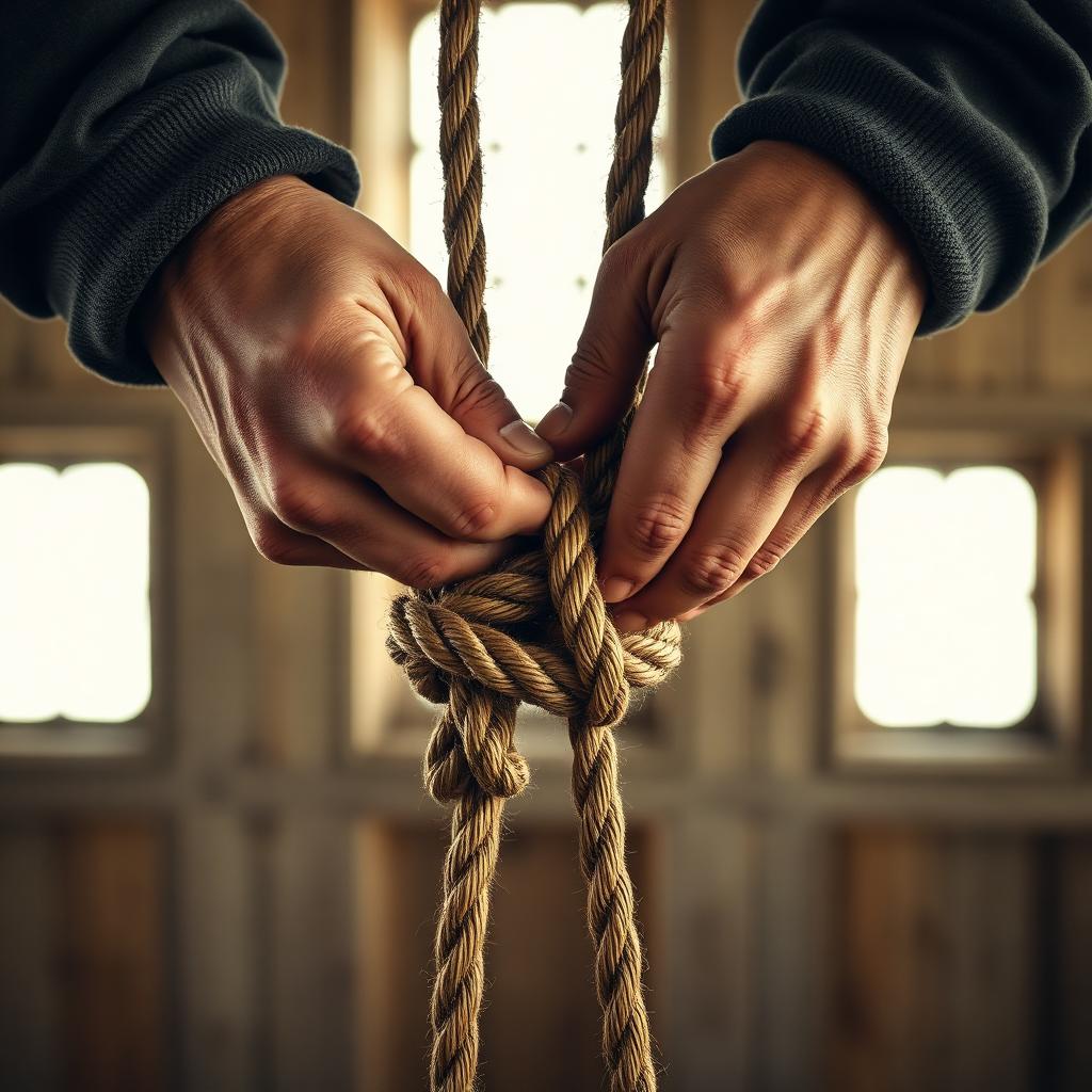 Teaching the bowline. He insisted on real rope.